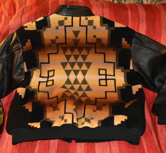 Men's vintage leather and blanket wool coat sz xl