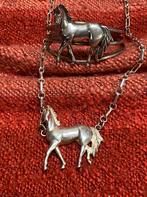 Carol Felley sterling horse necklace and cuff brac