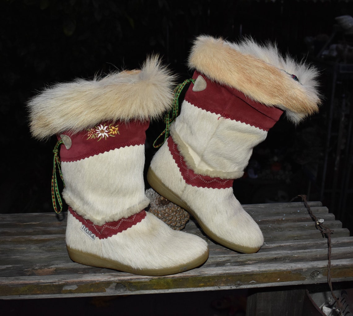 Tecnica Vintage After Ski Boots Goat Fur Size 5 Us/ 35 Eu Italy Etsy