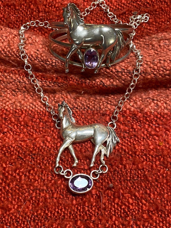 Carol Felley sterling and amethyst horse necklace 