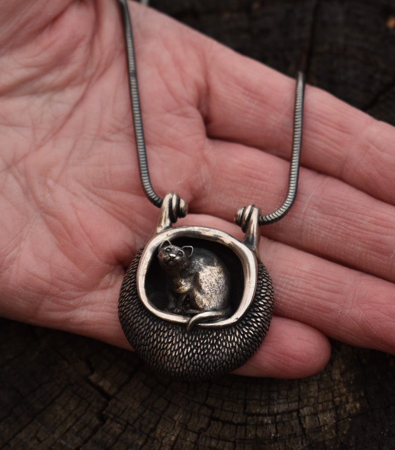 James Yesberger dimensional sterling silver cat in basket Etsy