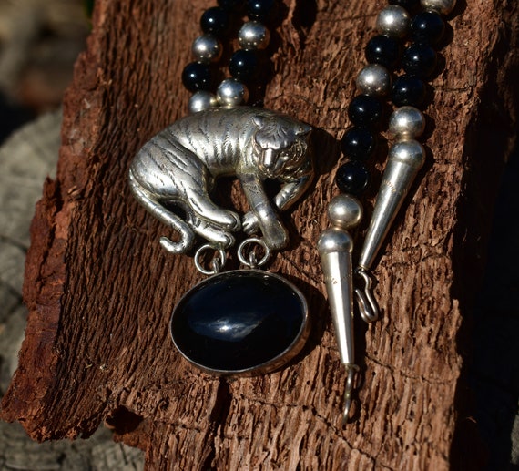 Carol Felley rare tiger necklace onyx and sterlin… - image 1