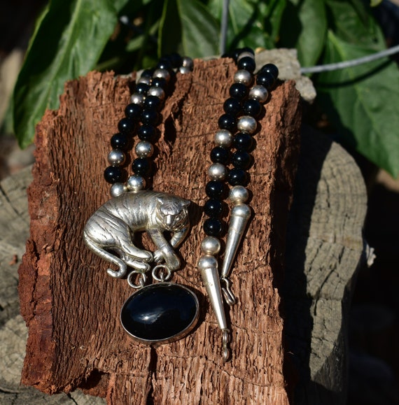 Carol Felley rare tiger necklace onyx and sterlin… - image 2