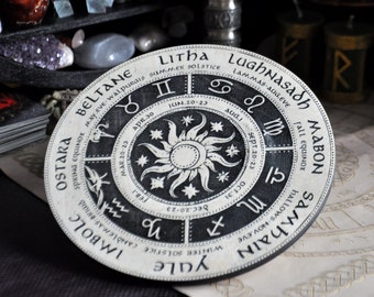 Wiccan calendar Moon and Sun. Wheel of the Year. Pagan decor, celtic calendar