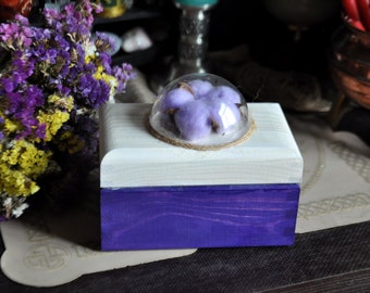 White and purple wedding box Cotton Flower. Box for jewelry storage, compartment box, beautiful gift for women