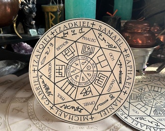 Board for magic ritual - Seals of the Seven Archangels. Altar wooden board. Talisman of Protection. Six-pointed star