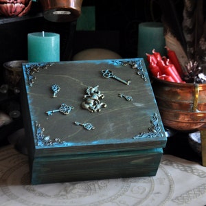 Unicorn Wood box - Enchanted Forest. Вox with compartments for crystals storage and witch supplies