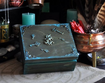 Unicorn Wood box - Enchanted Forest. Вox with compartments for crystals storage and witch supplies