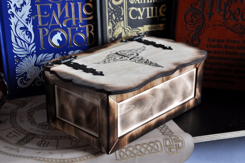 Caduceus. Medicine box. Wooden box for storage. Box for herbs. Box for crystals image 8