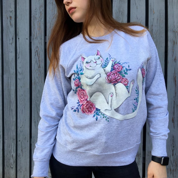 Cat Sweater| Gifts for Cat Lovers| Cat Sweatshirt |White Cat Sweatshirt |Cat Shirts for Women| Cat Clothes| Cat Lover Shirt| Cat and Flovers