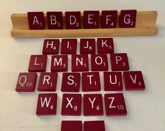 Individual Scrabble Tiles - Vintage - Maroon - Smoothed Edges - Stamped Characters