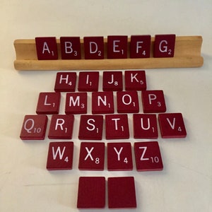Individual Vintage Maroon Scrabble Tiles - Smoothed Edges - Stamped Characters