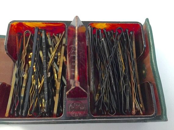 Vintage SOLO Bobby Pin Case with Bobby Pins - Fau… - image 6