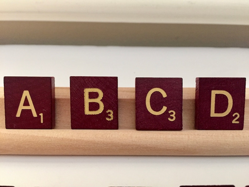 Square Edges Stamped Characters Maroon Individual Scrabble Tiles