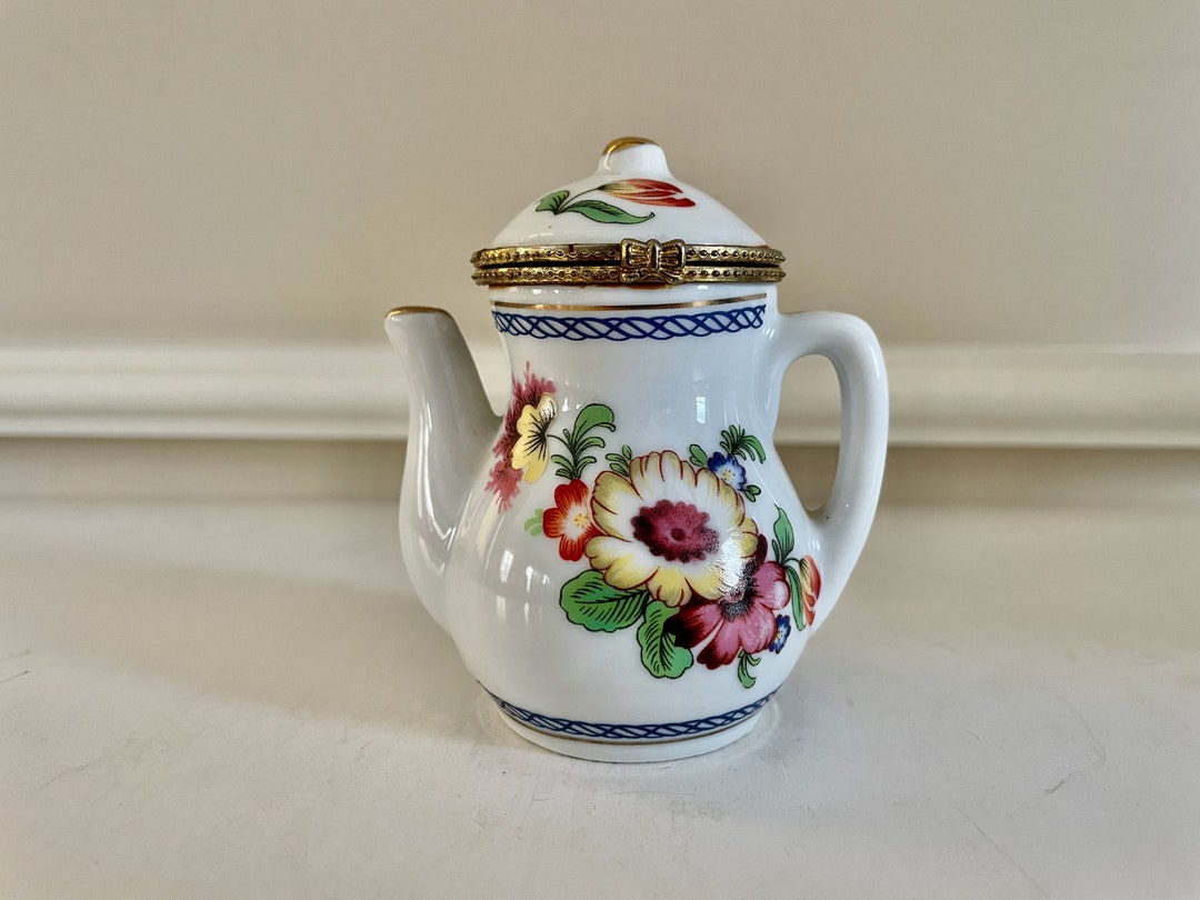 Ceramic Teapot Trinket Box Hinged Lid Etsy