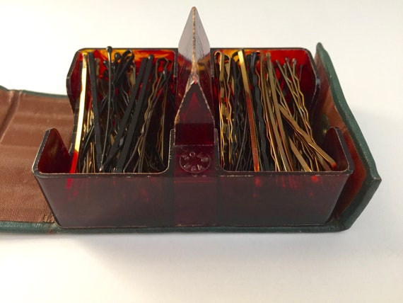 Vintage SOLO Bobby Pin Case with Bobby Pins - Fau… - image 1