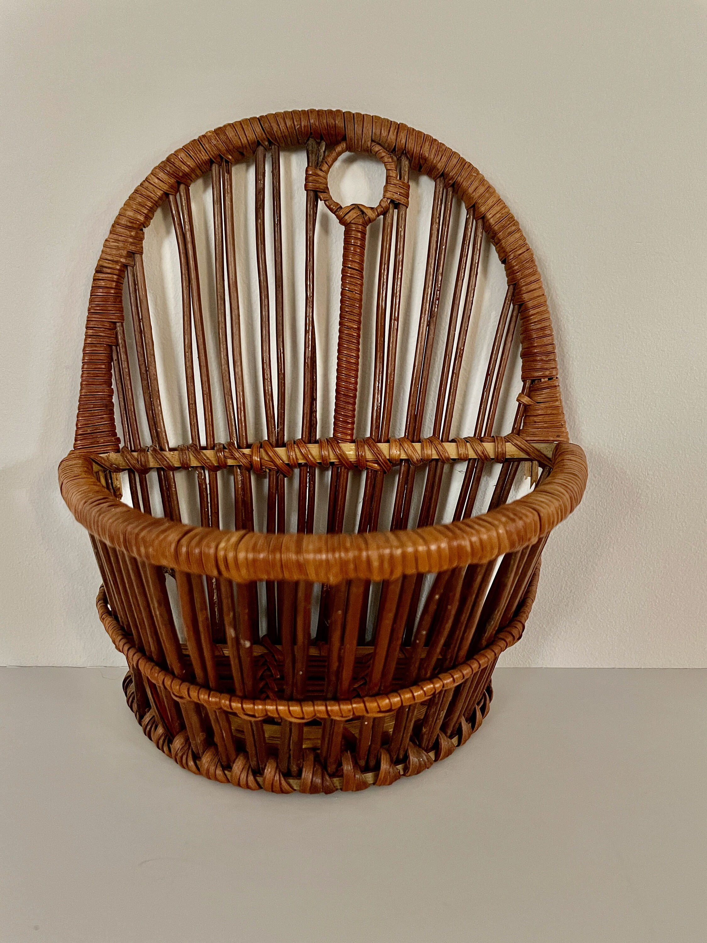 Small Woven Rattan Wall Basket Etsy