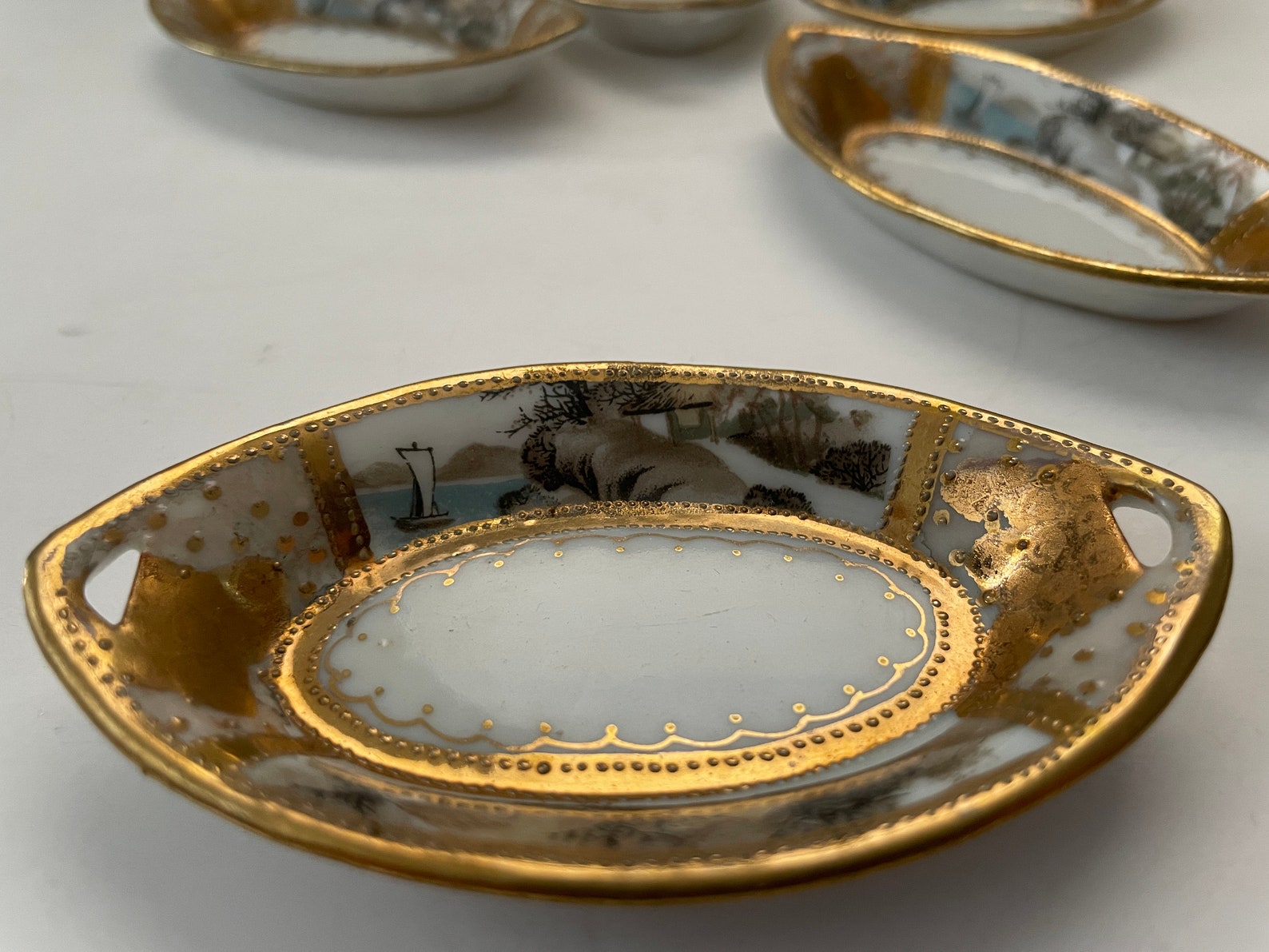 Set 5 Antique Porcelain Nippon Hand Painted Salt Dishes Etsy