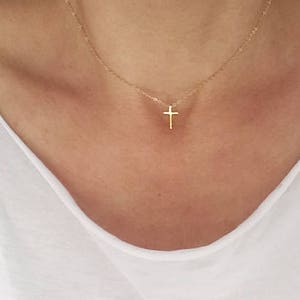 Gold Cross Necklace, Cross Jewelry, Tiny Cross, Small Gold Vermeil Cross, Dainty Delicate Minimalist, Layering Layered, Christmas Gift