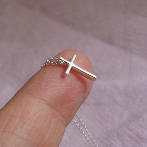 Cross Necklace, Sterling Silver Cross Necklace, Tiny Cross Pendant, Silver Small Cross Charm, Dainty Delicate Everyday Minimalist image 1