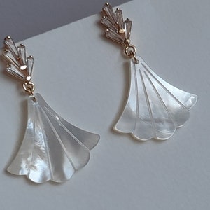 Art Deco Fan Earrings. Pearl Fan Earrings. Art Deco Jewelry. MOP Fan Earrings. Art Deco Stud Earrings. Gifts Idea. Earrings For Women. Gifts