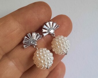 Pearl Fan Stud Earrings: Art Deco Bridal Jewelry