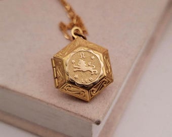 真鍮製六角形星座ロケットネックレス：星座ネックレス