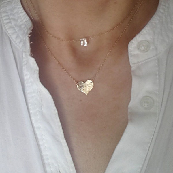 Gold Heart Necklace, Hammered Heart Necklace, Gold Filled Necklace, Gold Heart, Celebrity Style Jewelry