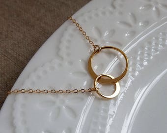Two Gold Interlocking Circle Necklace