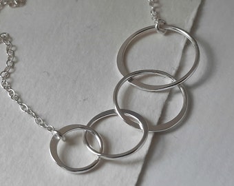 Sterling Silver Four Interlocking Rings Circles Necklace