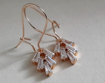 Diamond Zirconia Drop Earrings. Simple Drop Earrings. Art Deco Earrings. CZ Drop Earrings. Minimalist Earrings. April Birthstone. Art Deco