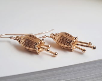Gold Bellflower Earrings. Dangly Earrings. Botanical Earrings. Bell Earrings. Jingle Bellflower Earrings. Earrings For Women. Gift Idea