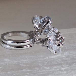 Tiny Crystal Flower Silver Huggie Hoop Earrings