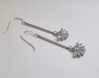 Art Deco Earrings. Silver Fan Earrings. Art Deco Fan Earrings. Art Deco Glass Earrings. CZ Fan Earrings. Short Earrings. Earrings For Women