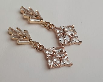 Art Deco Stud Earrings. Diamond Earrings. CZ Rhombus Stud Earrings. Dangly Earrings. Earrings For Women. Gift Idea. Wedding Earrings