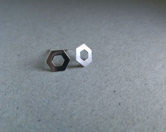 Silver Hexagon Stud EarringsSterling Silver Hexagon Earrings, Geometric Earrings, Hexagon Posts, Small Hexagons Studs, Minimalist Earrings