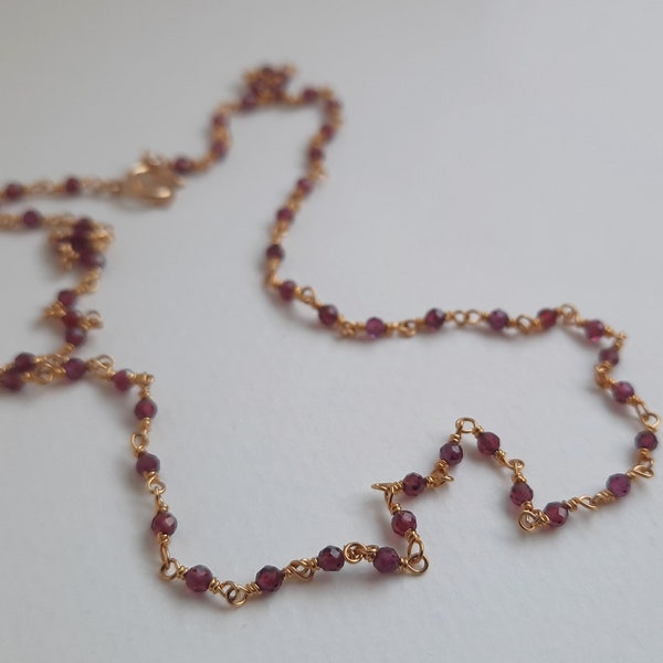 Garnet Rosary Chain Choker, Tiny Garnet Rosary Necklace, Gold Siam Rosary Choker, Layering Gold Necklace, Layering Rosary Necklace,Gift Idea