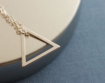 Silver Triangle Necklace, Sterling Silver Necklace, Dainty Triangle, Triangle Charm, Geometric Necklace, Geo Jewelry, Layering Layered