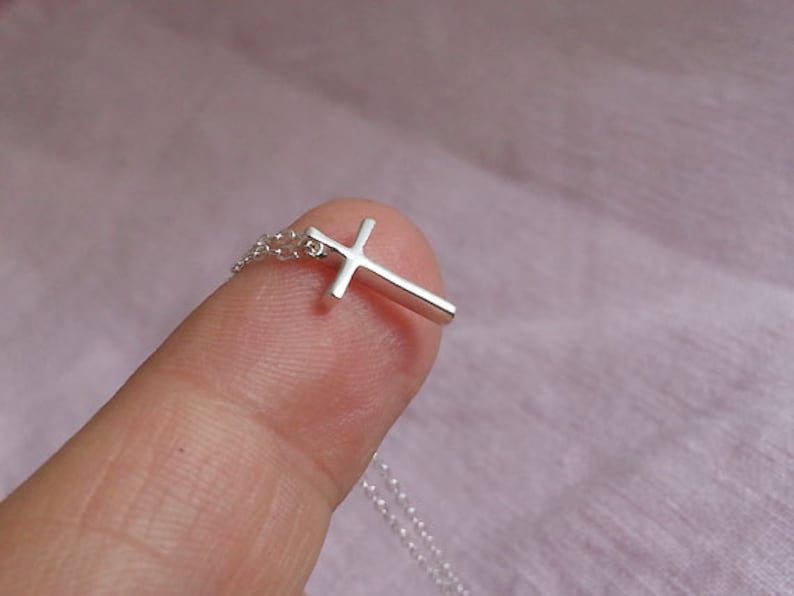 Cross Necklace, Sterling Silver Cross Necklace, Tiny Cross Pendant, Silver Small Cross Charm, Dainty Delicate Everyday Minimalist image 1