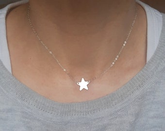 Silver Star Necklace, Hammered Star Necklace, Sterling Silver Necklace, Silver Hammered Star, Gift Idea, Star Jewelry, Silver Star Choker