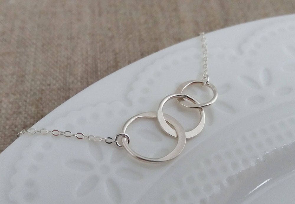 Sterling Silver Three Circle Necklace Triple Circle Necklace Etsy