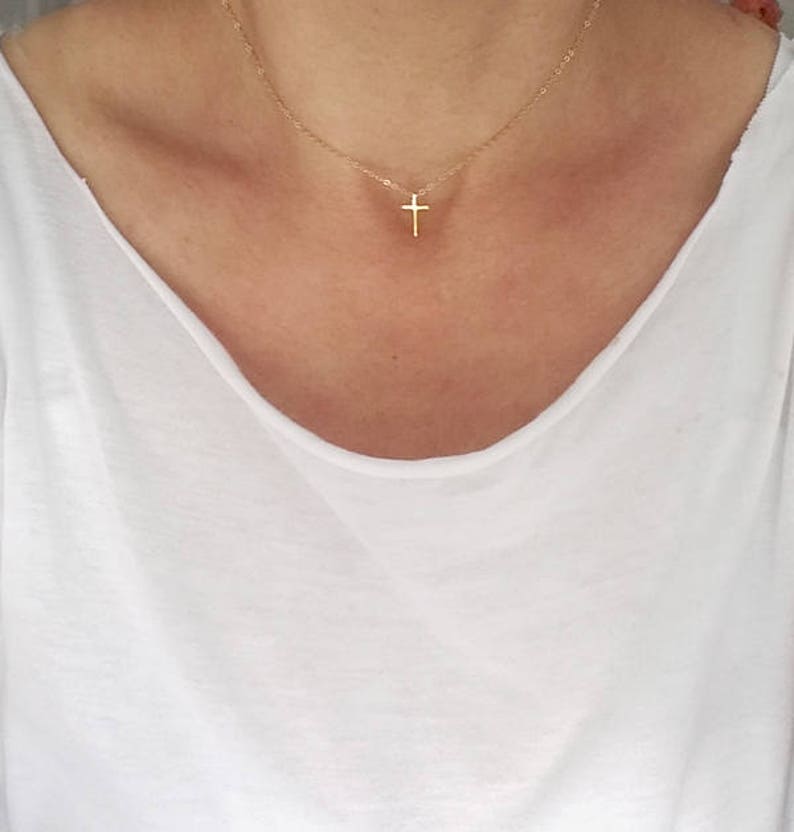 Gold Cross Necklace, Cross Jewelry, Tiny Cross, Small Gold Vermeil Cross, Dainty Delicate Minimalist, Layering Layered, Christmas Gift 