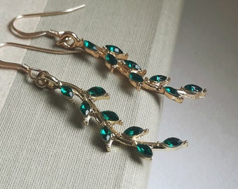 Green Leaf Earrings. Branch Earrings. Emerald Green Branch Earrings. Green Drop Earrings. Art Deco Earrings. Deco Earrings. Vintage Earrings