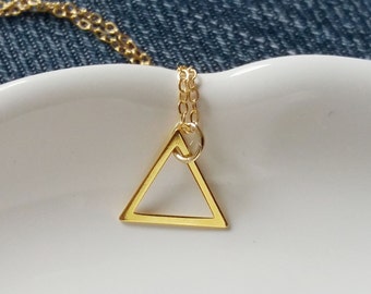 Gold Triangle Necklace, Gold Filled Chain, Dainty Triangle, Triangle Charm, Geometric Necklace, Geo Jewelry, Layering Layered