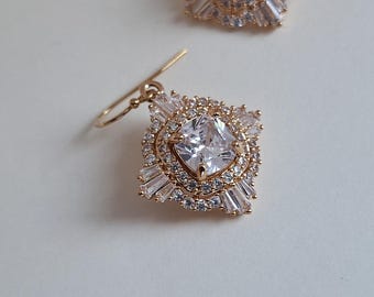 Regal Diamond Square Earrings: Bridal Art Deco Jewelry