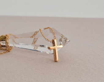 Tiny Vermeil Gold Cross Necklace: Religious Jewelry