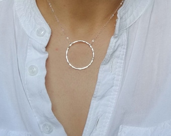 Hammered Large Circle Karma Necklace: Sterling Silver Necklace