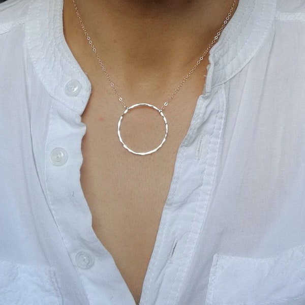 Silver Circle Necklace, Silver Karma Necklace, Large Circle Necklace, Circle Of Life, Eternity Necklace, Minimalist Geometric Jewelry