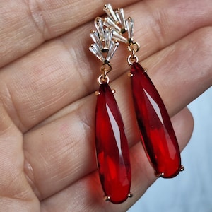 Long Red Teardrop Earrings: Art Deco Jewelry