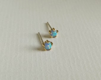 Tiny Blue Opal Stud Earrings. Faux Opal Earrings. Minimalist Earrings. Blue Studs. Blue Posts.Opal Jewelry.Opal Gift.Something Blue Earrings